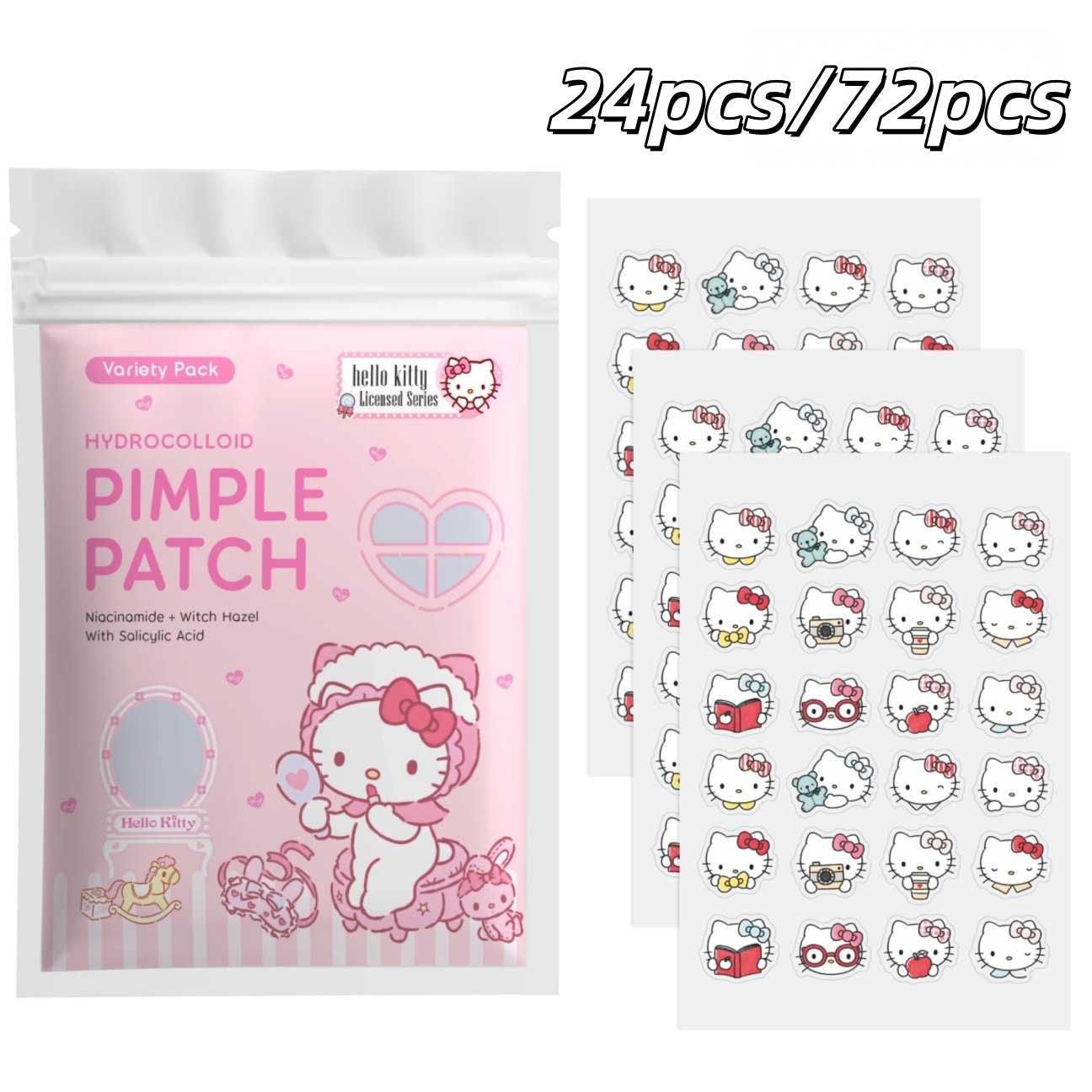 Hydrocolloid Acne Patch - 24/72 patchs hydrocolloïdes Hello Kitty pour
