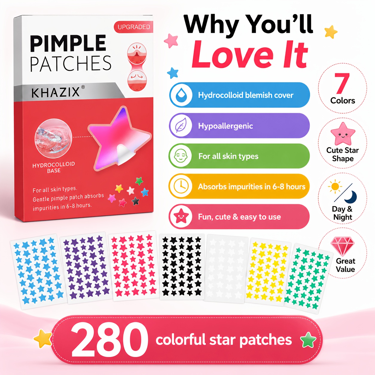 280 Patchs Étoiles Anti-Bouton - Hydrocolloid Acne Patch avis et prix